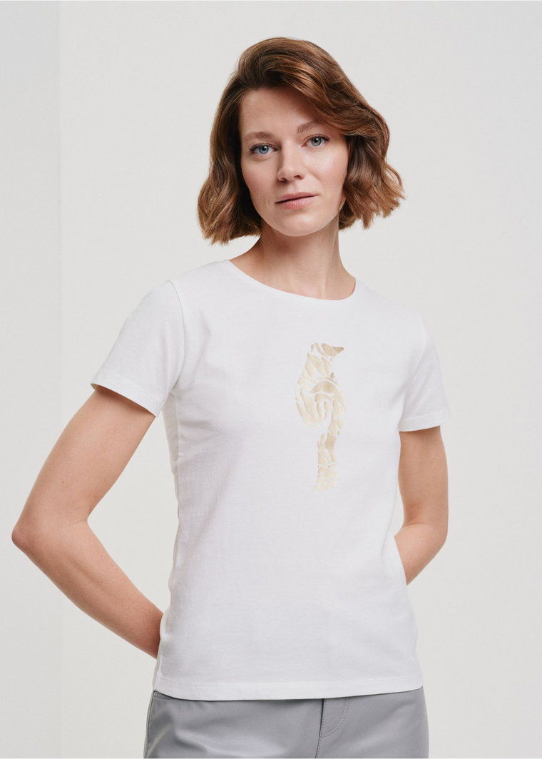 T-shirt damski kremowy z wilgą