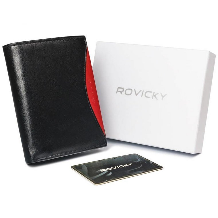 Duży, oryginalny portfel męski z naturalnej skóry licowej, RFID - Rovicky
