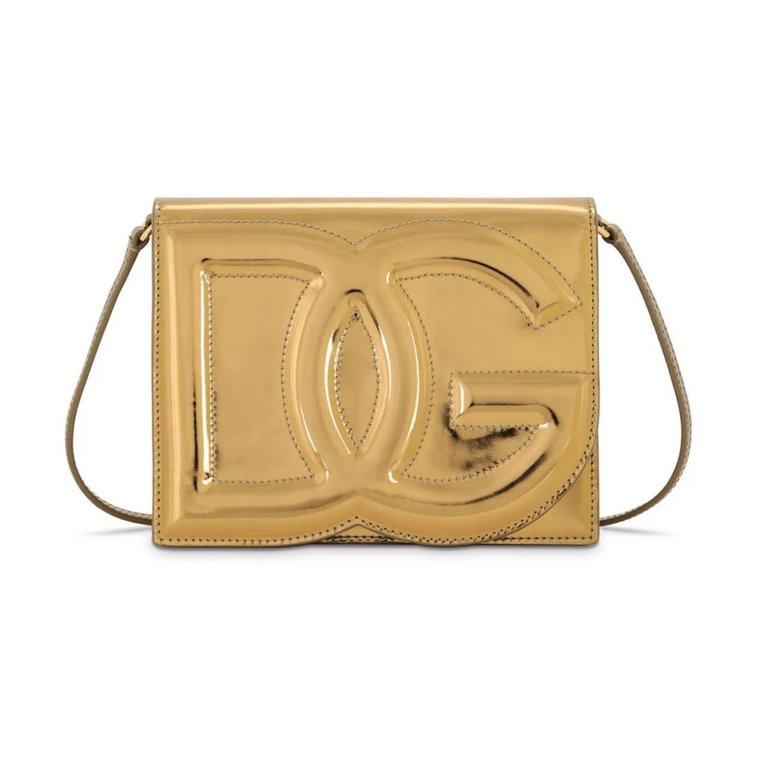 Metallic Logo-Embossed Golden Torba na ramię Dolce & Gabbana