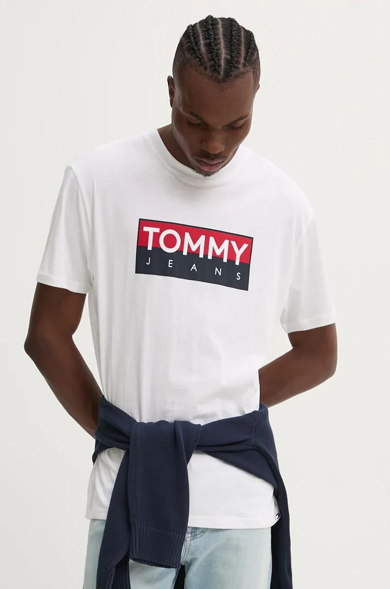 Tommy Jeans t-shirt bawełniany męski kolor biały z nadrukiem DM0DM19684