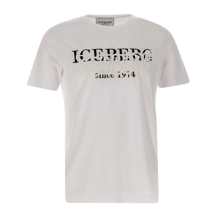 Biała bawełniana koszulka męska z podwójnym logo Iceberg