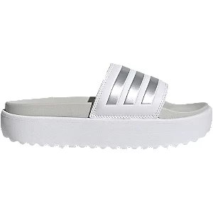 Biało-srebrne klapki adidas adilette platform - Damskie - Kolor: Białe - Rozmiar: 38