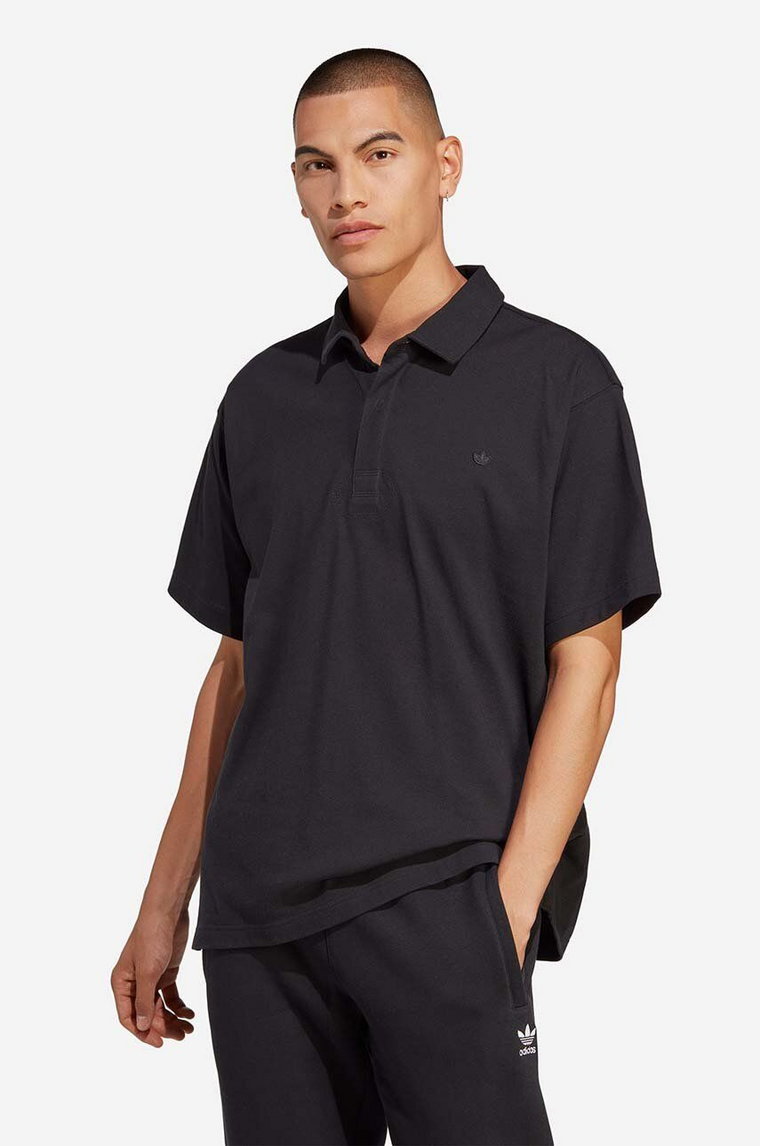 adidas Originals polo bawełniane Essentials kolor czarny gładki HR8677-CZARNY