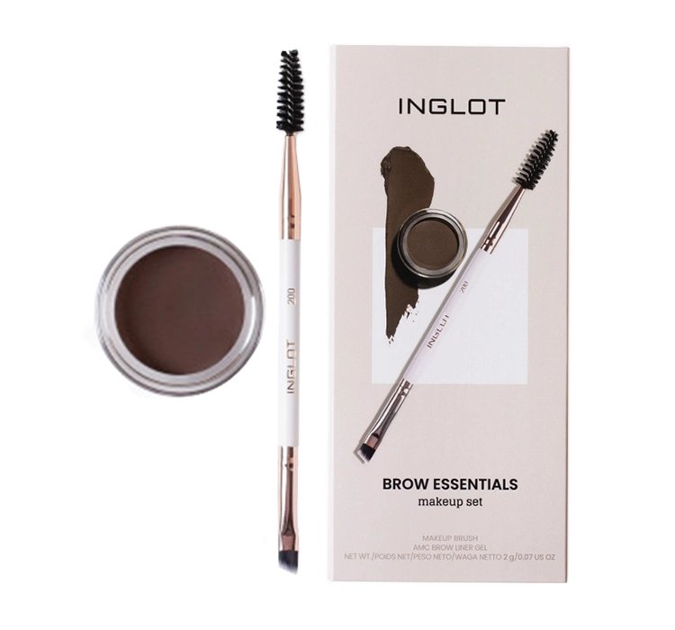 INGLOT BROW ESSENTIALS ZESTAW ŻEL DO BRWI AMC 16 + PĘDZELEK PLAYINN 200