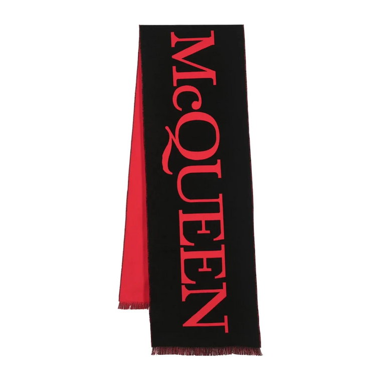 Czarny bawełniany szal z nadmiarowym logo Alexander McQueen