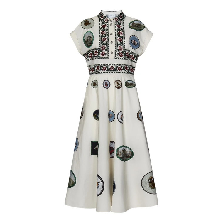 Biała Sukienka Midi z Micromosaic i Haftami Giambattista Valli