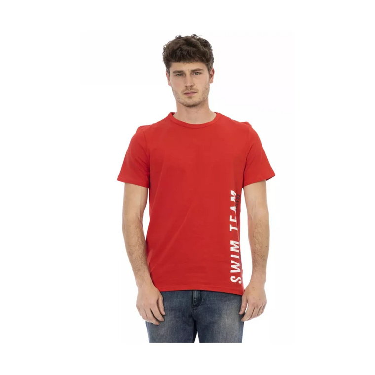 Czerwona Bawełniana Koszulka z Nadrukiem na Przodzie Bikkembergs