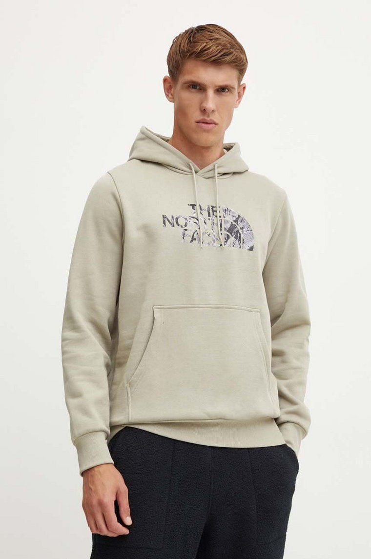 The North Face bluza Easy Hoodie Infill męska kolor beżowy z kapturem z nadrukiem NF0A8A3U9IT1