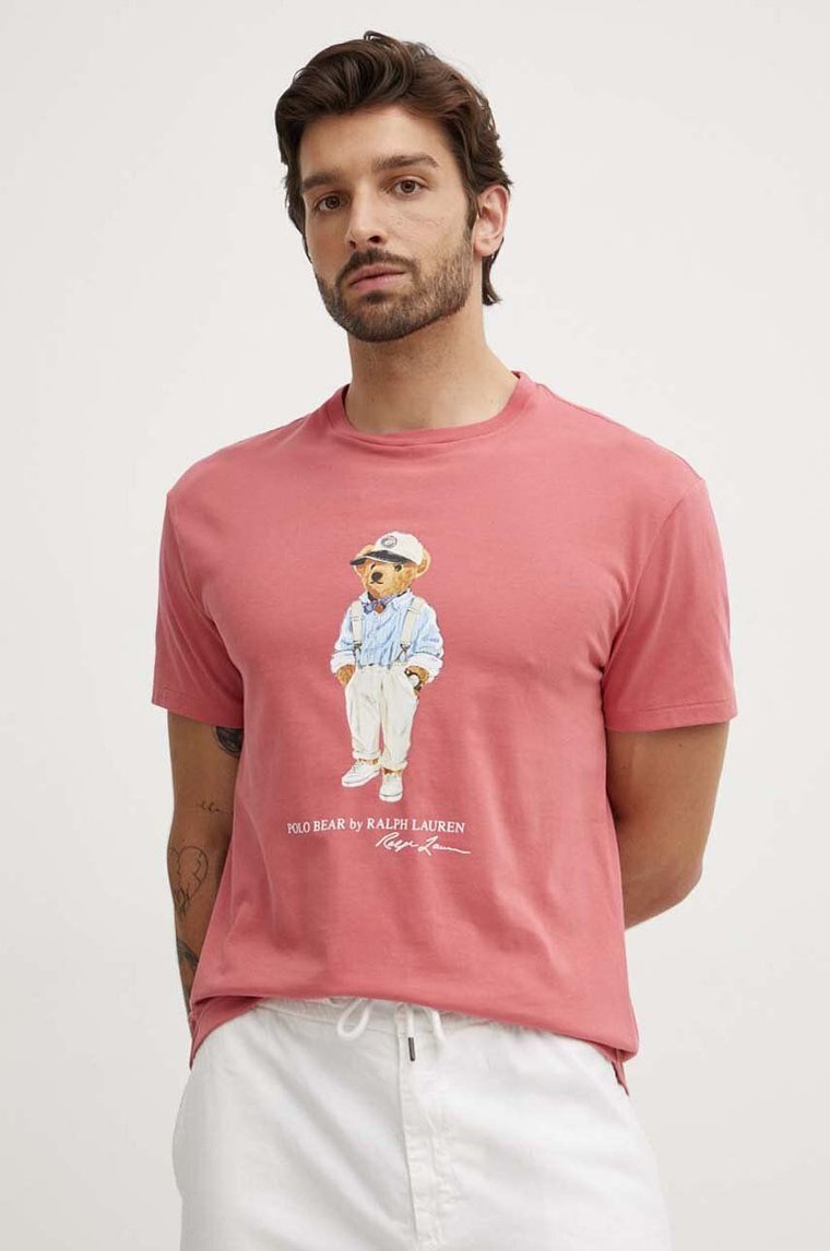 Polo Ralph Lauren t-shirt bawełniany męski kolor czerwony z nadrukiem