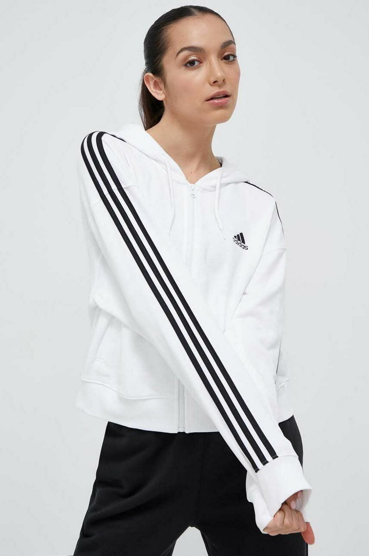 adidas bluza bawełniana damska kolor biały z kapturem z aplikacją  IK8387