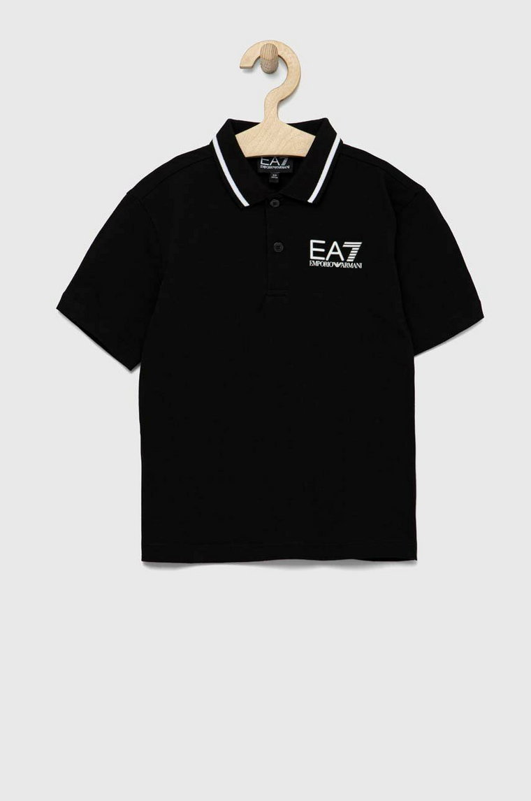 EA7 Emporio Armani polo bawełniane dziecięce kolor czarny gładki