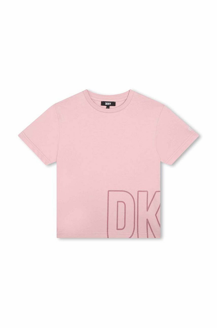 Dkny t-shirt bawełniany dziecięcy kolor fioletowy z nadrukiem