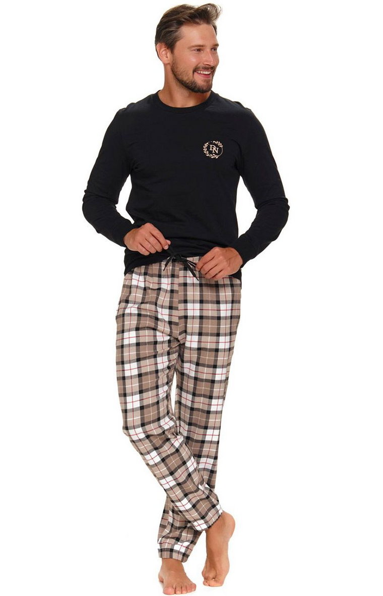 Doctor Nap czarna męska piżama ze spodniami w kratę PMB.5203, Kolor czarno-beżowy, Rozmiar 2XL, Doctor Nap