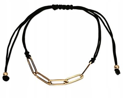 Złota bransoletka czarny sznurek damska łańcuch 585 sznurkowa z ogniwami