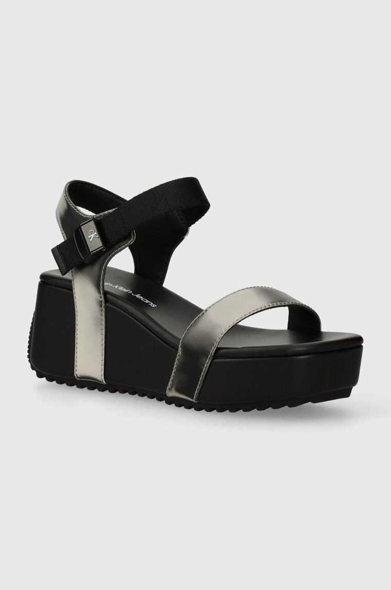 Calvin Klein Jeans sandały WEDGE BLOCK SANDAL METALLIC DC kolor czarny YW0YW01366