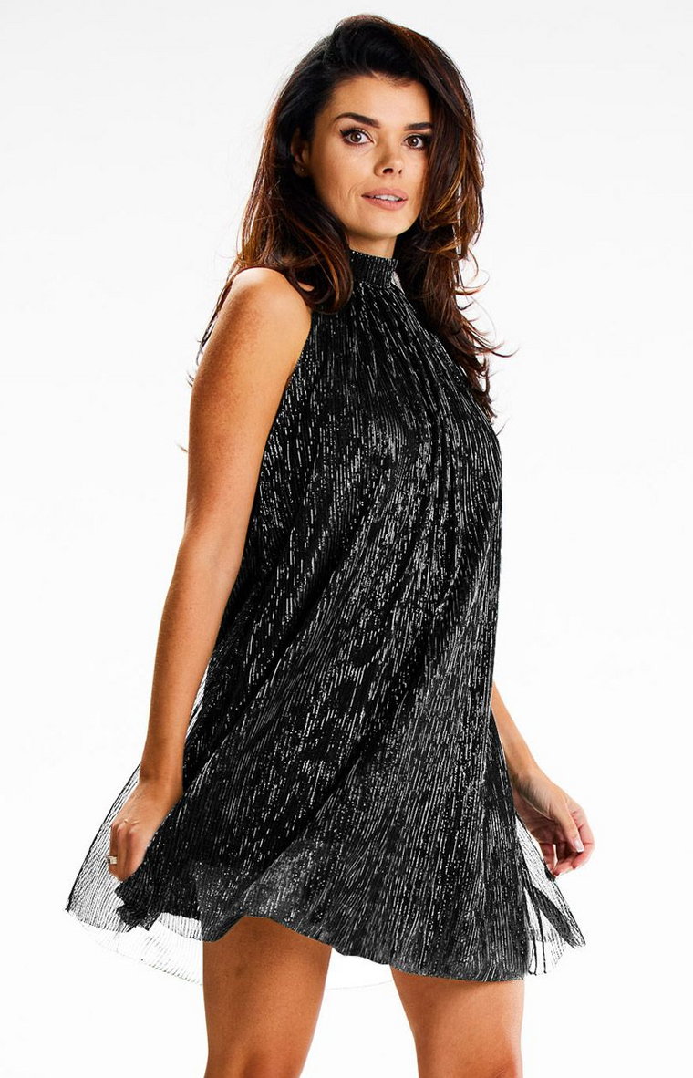 Sukienka mini na stójce czarna A623, Kolor czarny, Rozmiar L/XL, Awama