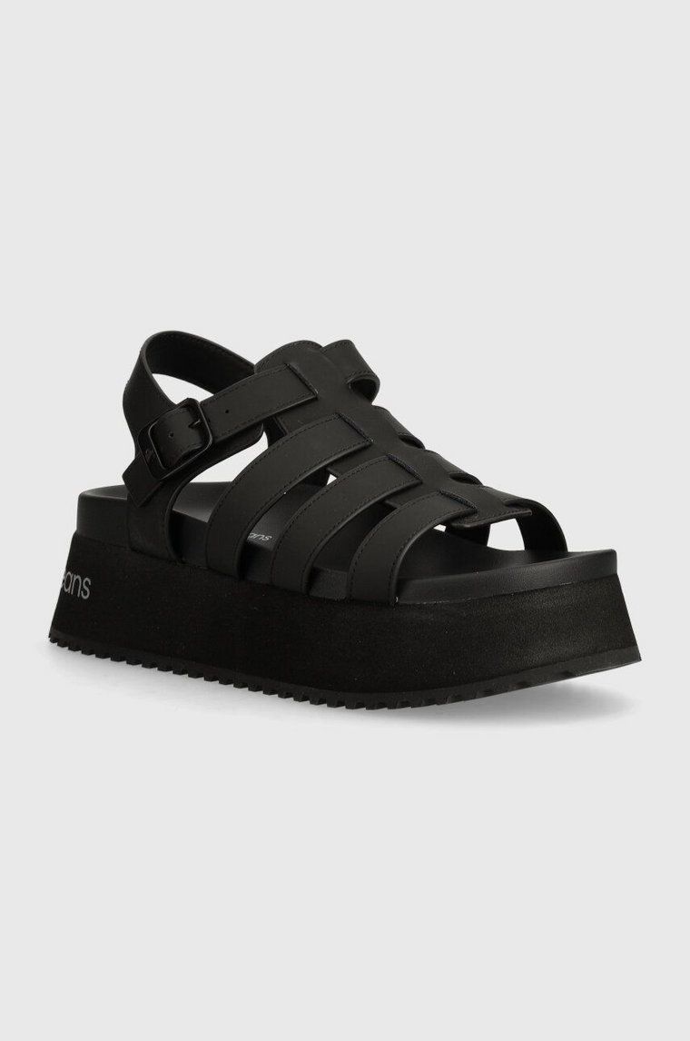 Calvin Klein Jeans sandały PLATFORM BUCKLE RUBBER MG MTL damskie kolor czarny na platformie YW0YW01513