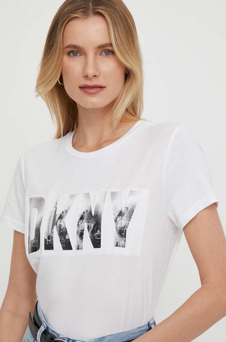 Dkny t-shirt damski kolor biały P4AHUWNA