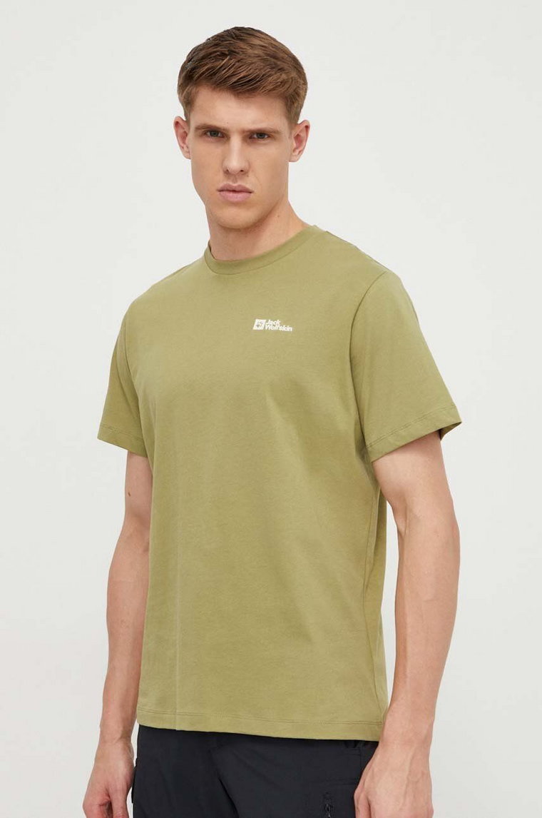 Jack Wolfskin t-shirt bawełniany męski kolor zielony gładki 1808382