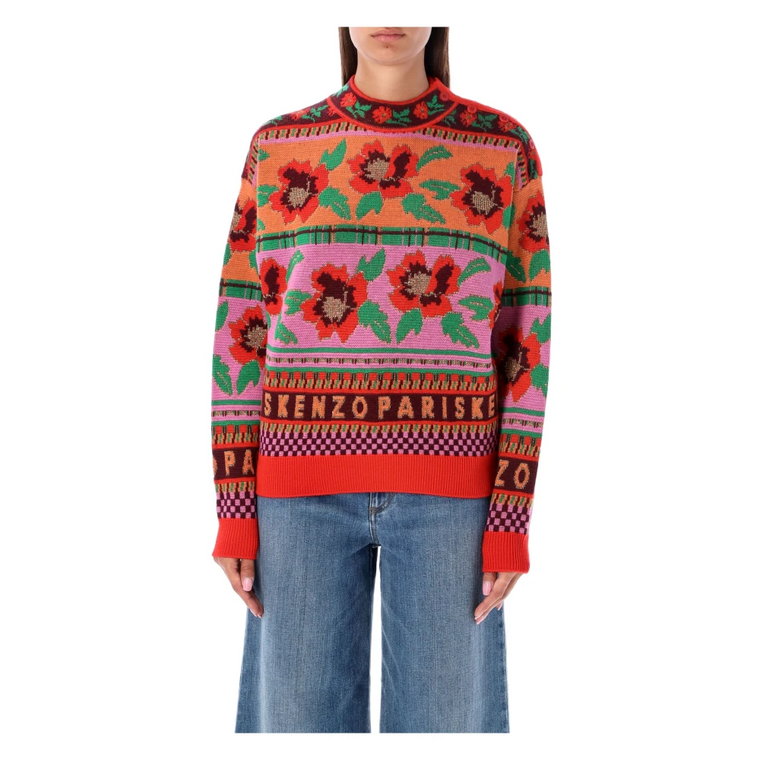 Wielokolorowy sweter Aw23 z ukosem na guziki Kenzo
