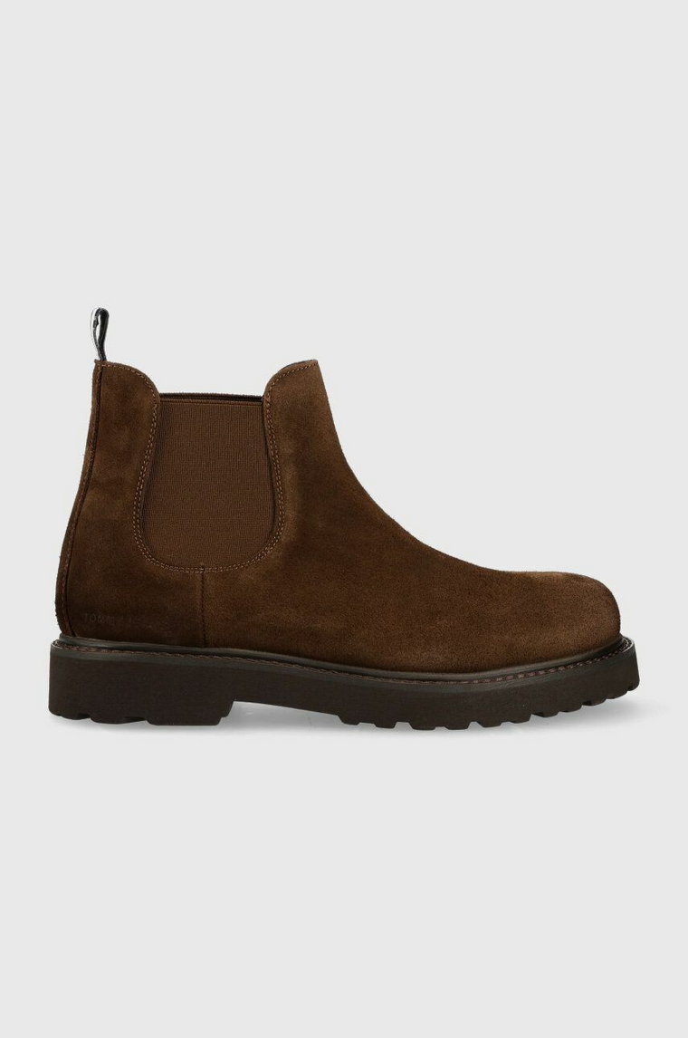 Tommy Jeans sztyblety zamszowe TJM CHELSEA HIGH BOOT męskie kolor brązowy EM0EM01205