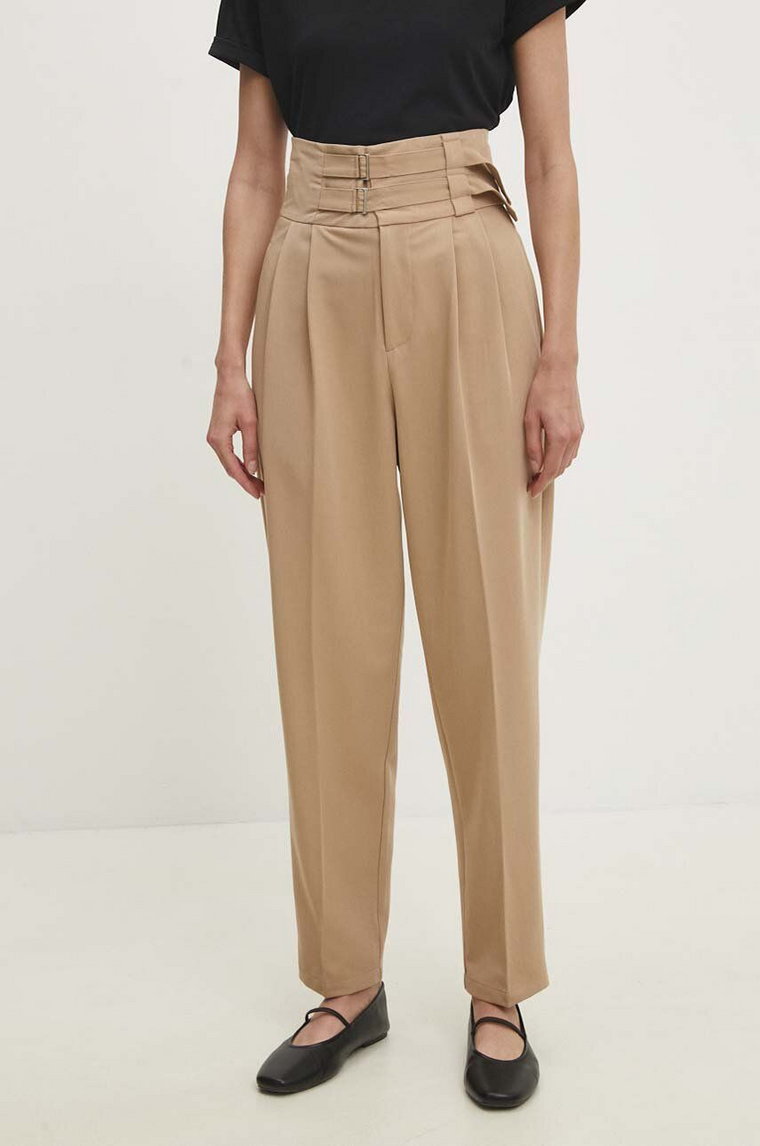 Answear Lab spodnie damskie kolor beżowy fason chinos high waist