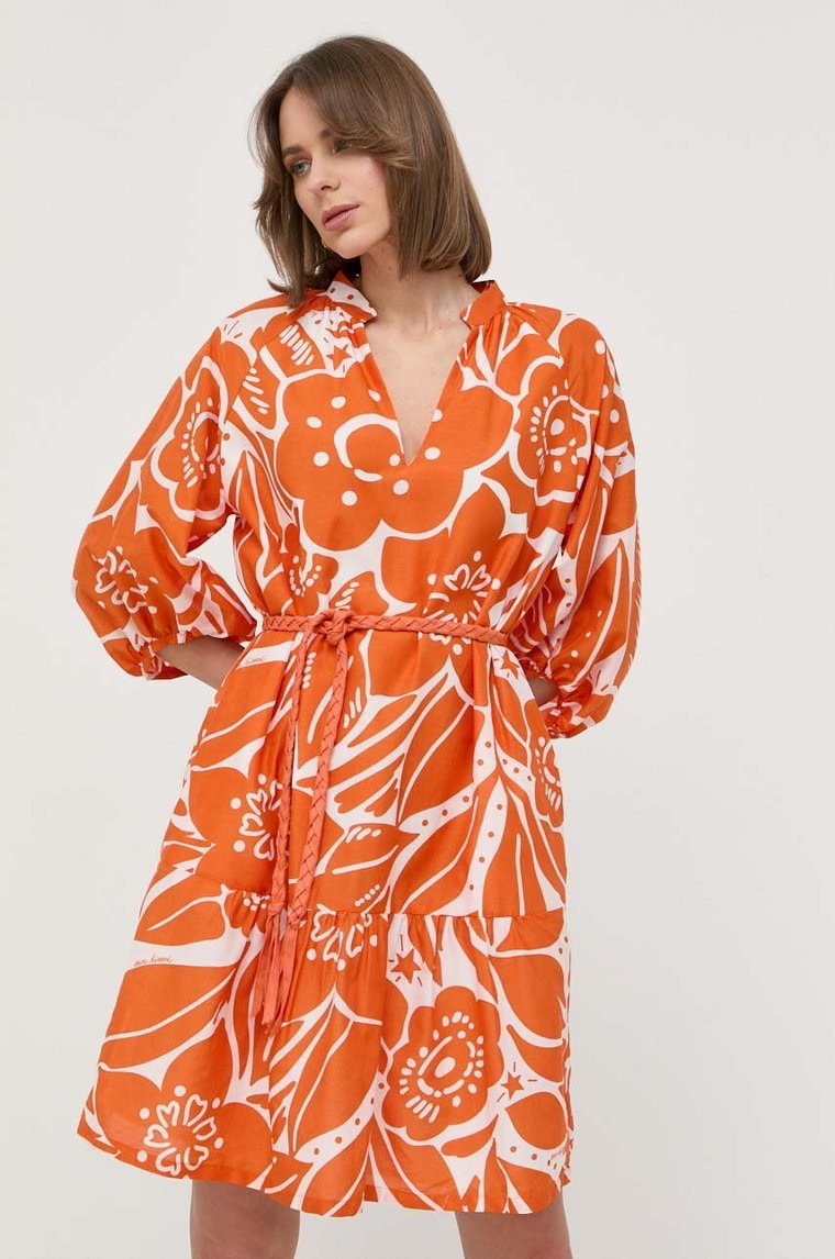 Marella sukienka z domieszką jedwabiu kolor pomarańczowy mini prosta