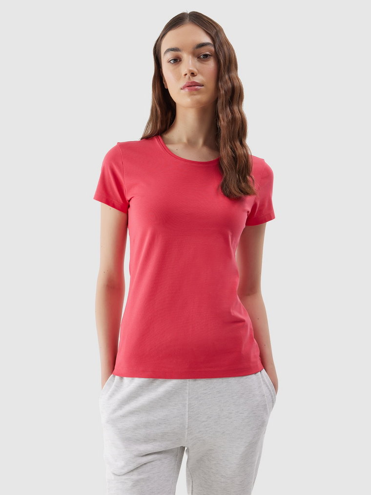 T-shirt slim gładki damski - czerwony