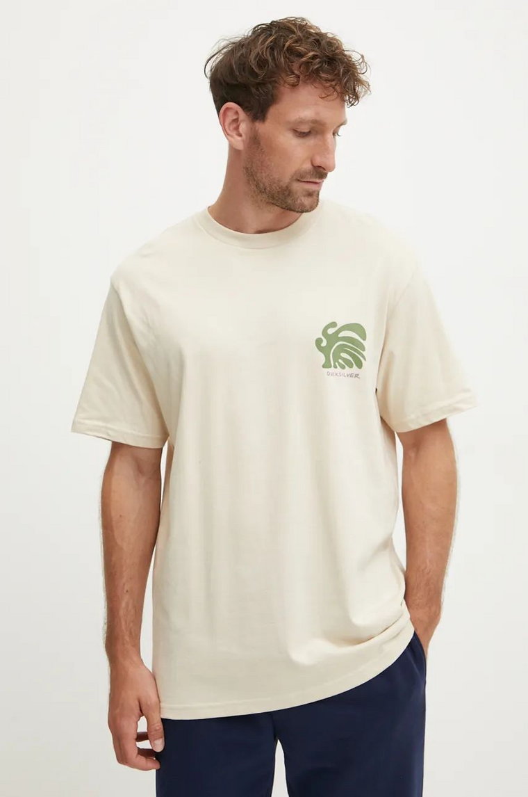 Quiksilver t-shirt bawełniany Creations Mor męski kolor beżowy z nadrukiem AQYZT09904