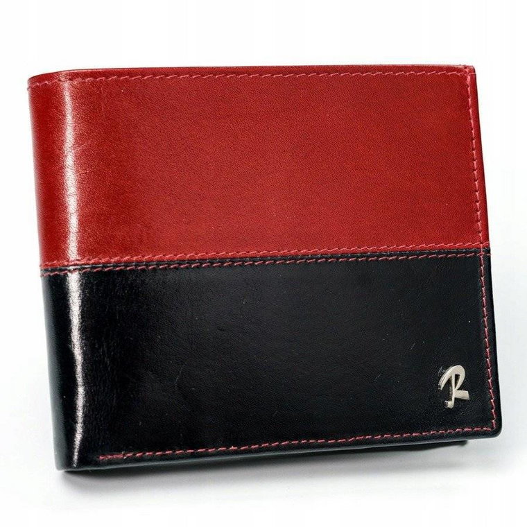 Skórzany portfel męski ROVICKY poziomy ze skóry N01-VT2 BLACK-RED
