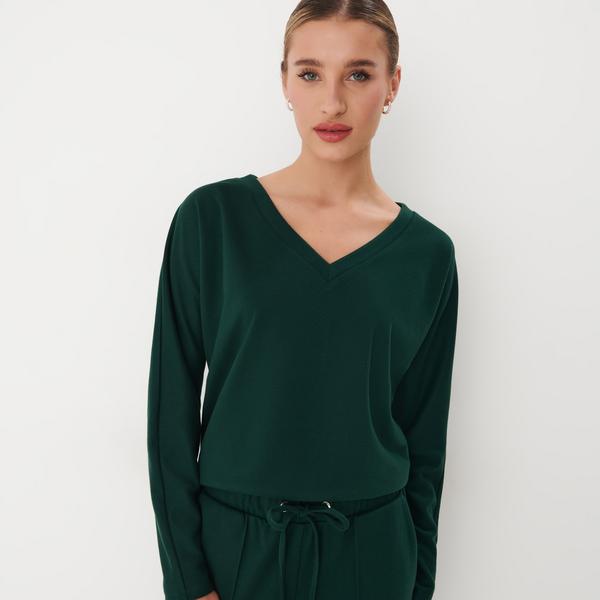 Mohito - Zielona bluza z dekoltem V - ciemny zielony