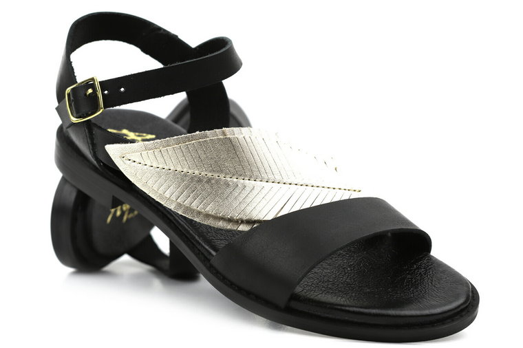 Sandały damskie z ozdobnym liściem - Agxbut 806, czarne