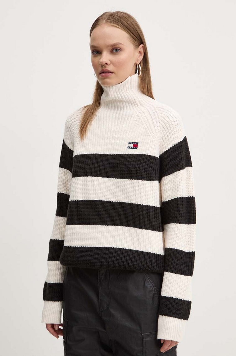 Tommy Jeans sweter z domieszką wełny damski kolor beżowy ciepły z golfem DW0DW19914