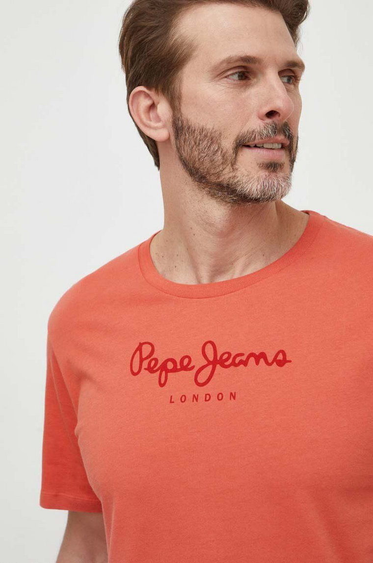 Pepe Jeans t-shirt bawełniany Eggo męski kolor pomarańczowy z nadrukiem