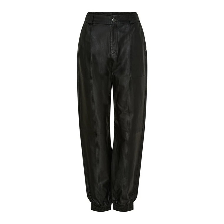 Czarne Skórzane Track Pants Notyz