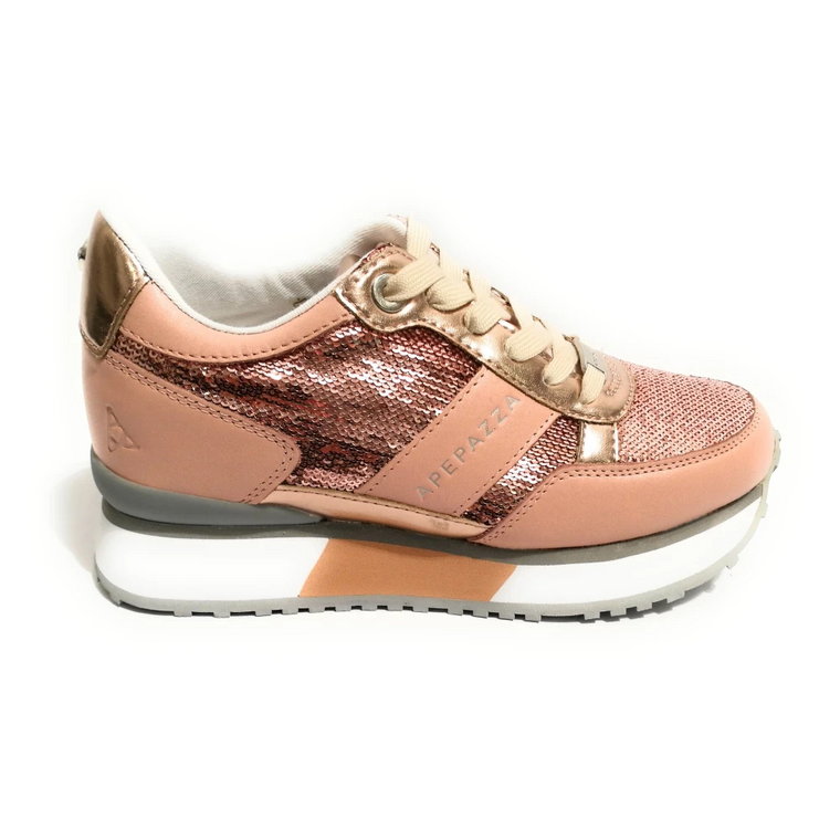 Sneaker damski Renee z skóry, Blush Pink z cekinami Apepazza