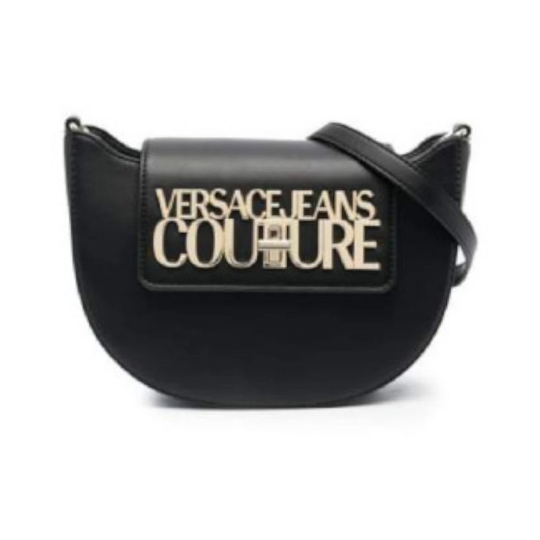 Czarna Torba na Ramię z Złotym Logo Versace Jeans Couture