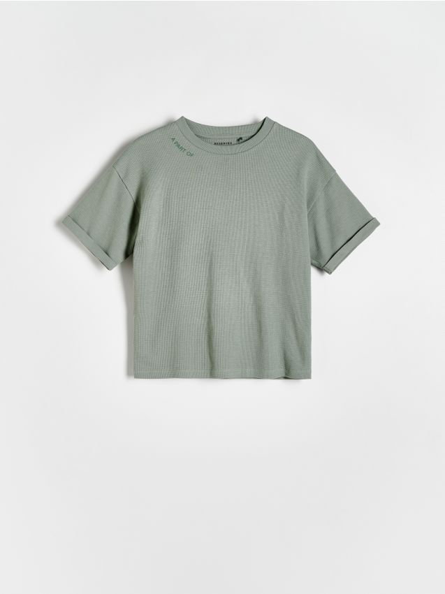 Reserved - T-shirt oversize z nadrukiem - ciemnoszary