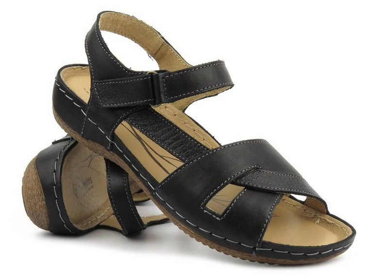 Skórzane sandały damskie Helios Komfort 246, czarne