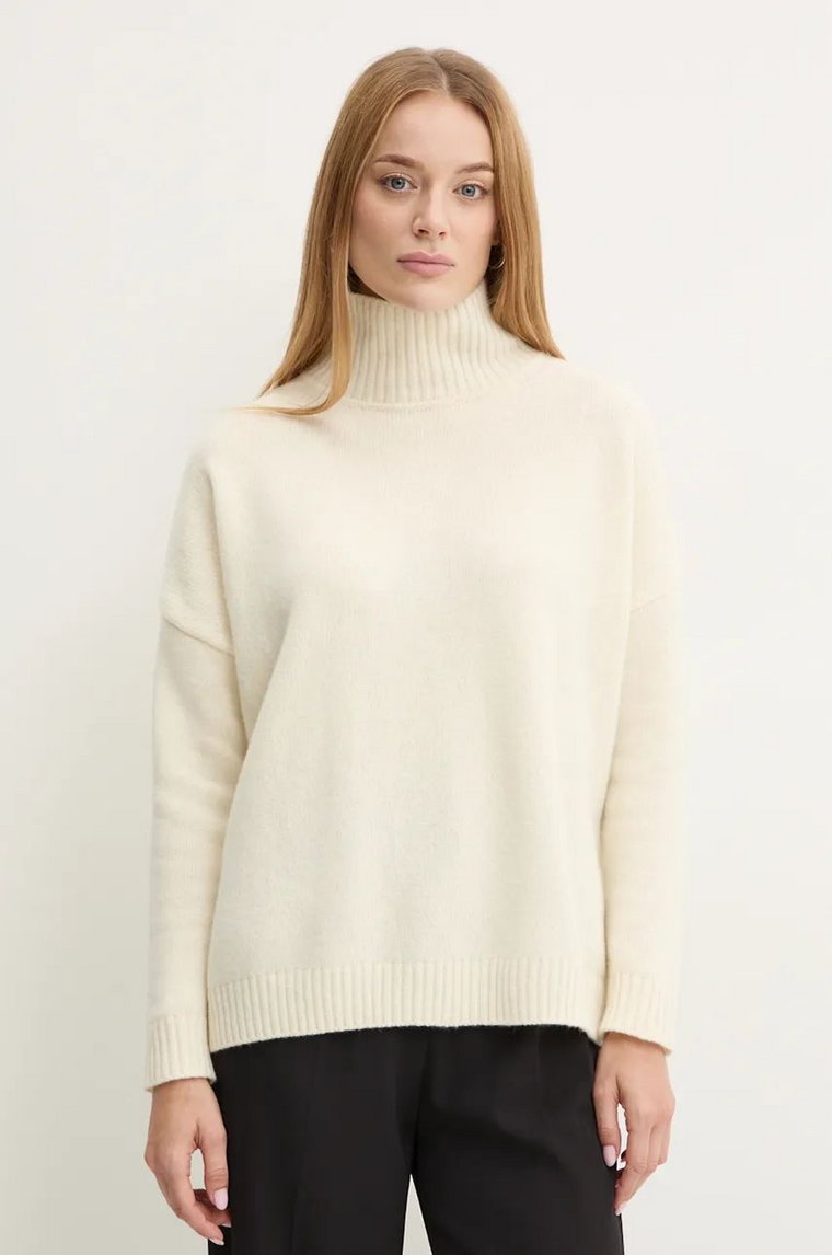 Weekend Max Mara sweter wełniany damski kolor beżowy z golfem 2425366082600