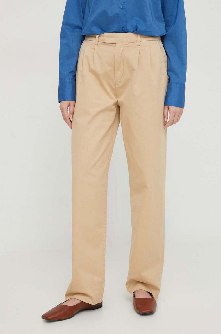 Pepe Jeans spodnie Tina damskie kolor beżowy fason chinos high waist PL211697