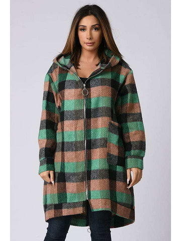 Plus Size Company Wełniany płaszcz w kolorze zielono-brązowym