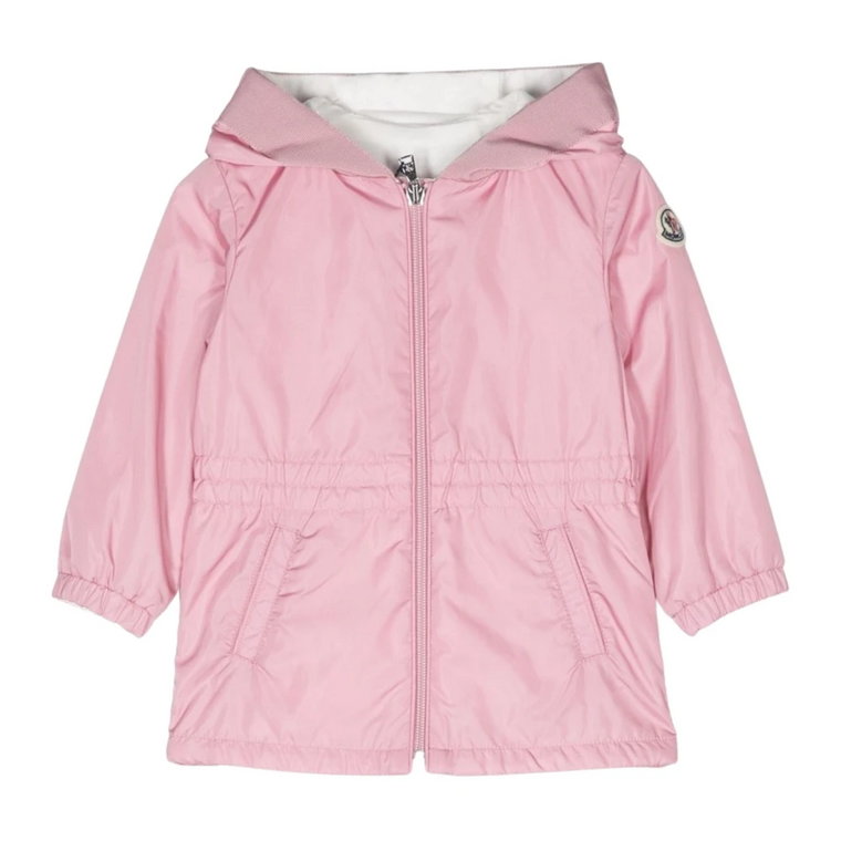 Różowa wiatroszczelna kurtka dla dzieci z haftowanym logo Moncler