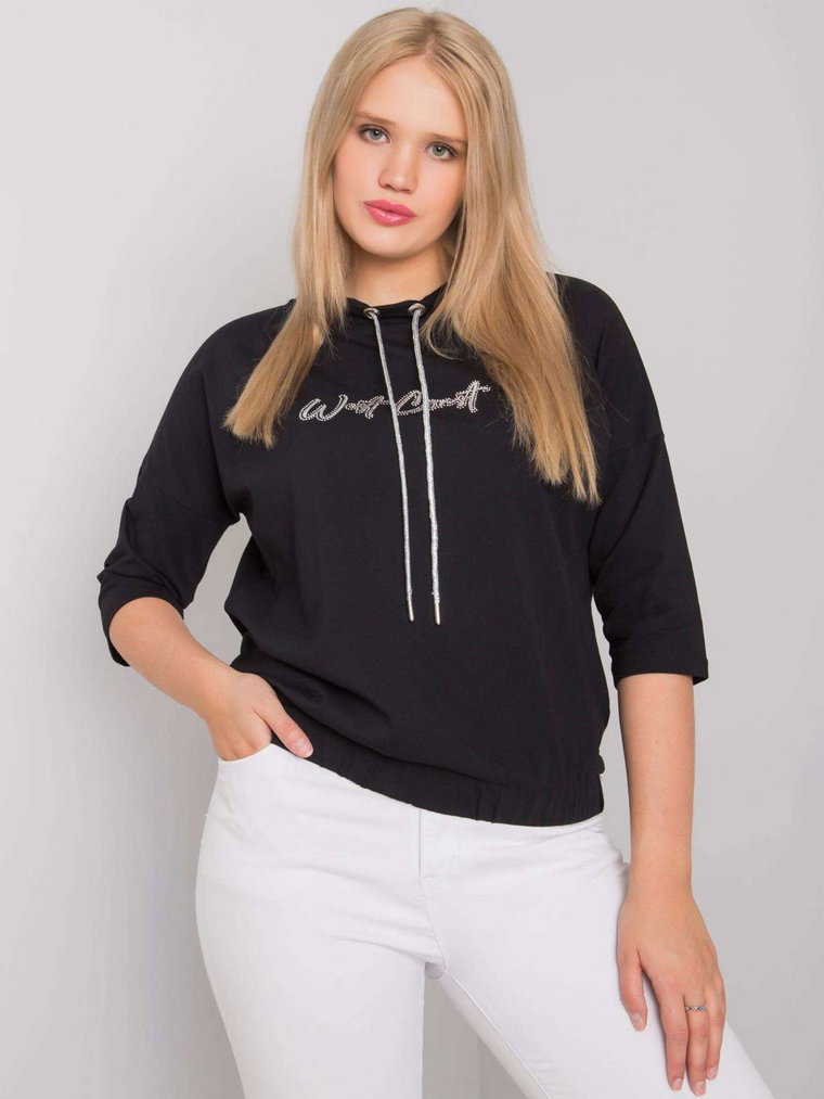 Bluzka plus size czarny casual dekolt okrągły rękaw 3/4 dżety