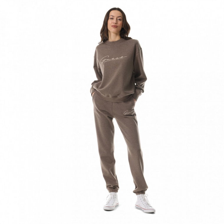 Damskie spodnie dresowe Guess Allycia Cuff Long Pants - brązowe