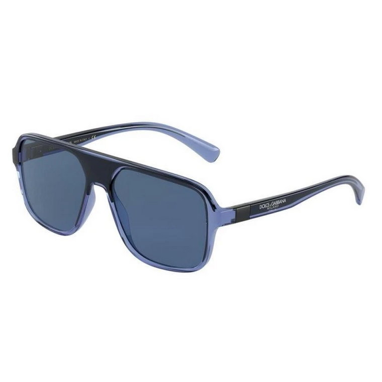 Męskie okulary przeciwsłoneczne z przezroczystąiebiesko-czarną oprawką i ciemnoniebieskimi soczewkami Dolce & Gabbana