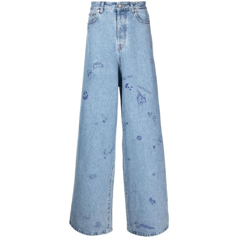 Illustration-Print Wide-Leg Jeans Vetements