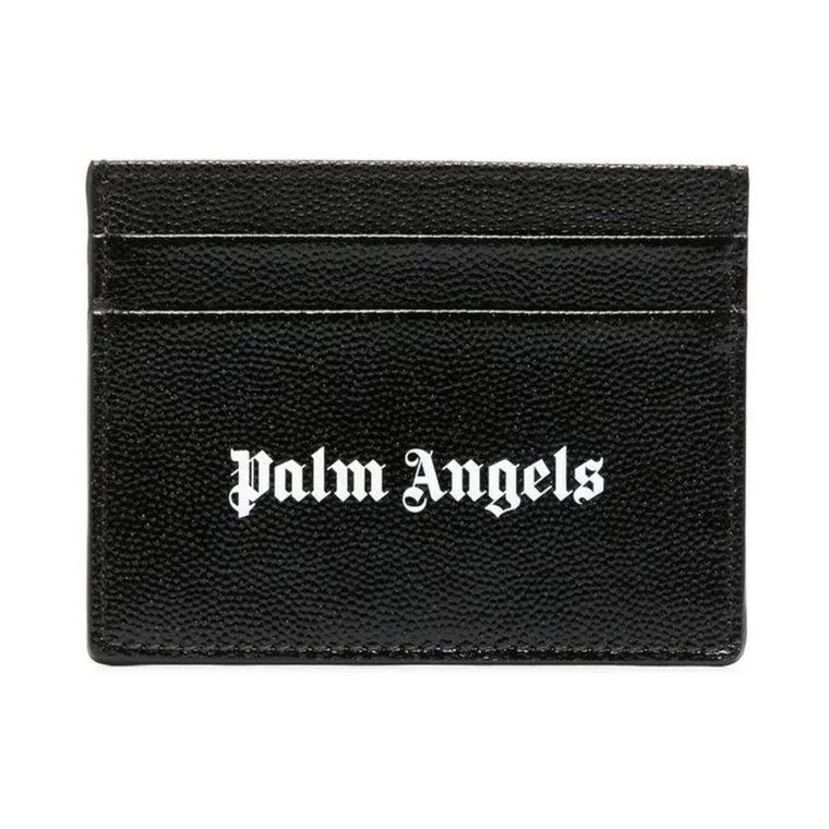 Czarny skórzany uchwyt na karty z nadrukiem logo Palm Angels