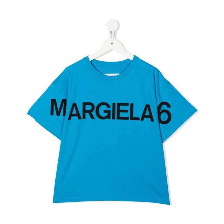 Niebieska Koszulka z Logo dla Chłopców Maison Margiela