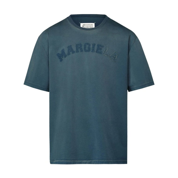 Niebieska koszulka z logo i efektem wyblakłym Maison Margiela